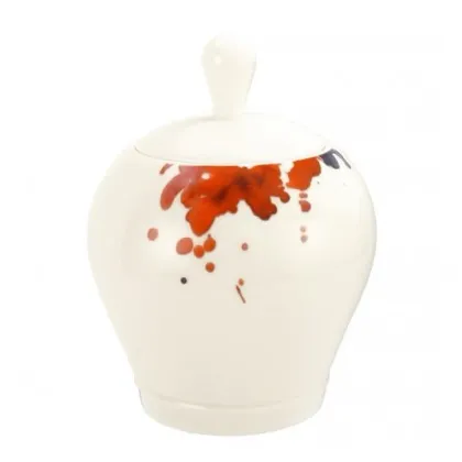 Zdjęcie Kremowa porcelanowa cukiernica zdobiona motywem kwiatu geranium w stylu klasycznym - Tettau