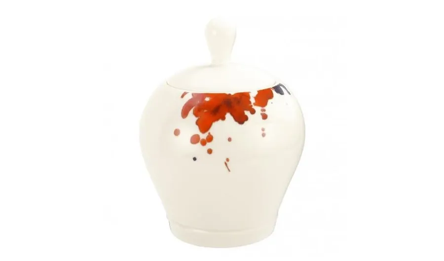 obrazek 1 Kremowa porcelanowa cukiernica zdobiona motywem kwiatu geranium w stylu klasycznym - Tettau