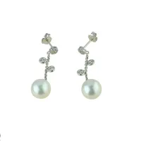 Picture Wonderful pearl earrings and pendant with zircons with a diameter of 9.5 mm