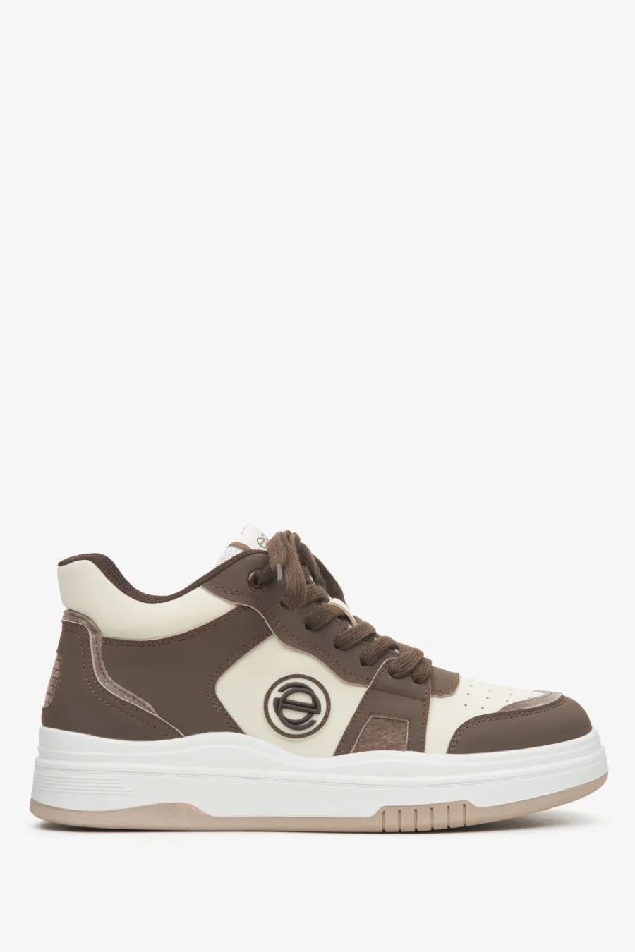 obrazek 1 Estro: Brązowo-beżowe wysokie sneakersy damskie ze skóry naturalnej