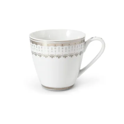 Zdjęcie Stylowy biały kubek z porcelany zdobiony subtelnym platynowym zdobieniem – wariant 3 - Leander