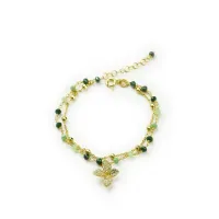 Zdjęcie Stylowa bransoletka 18-karatowe pozłacane srebro Białe cyrkonie Zielone kryształy