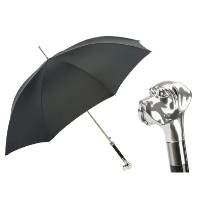 Picture Exclusive black men's umbrella with a handle in the shape of a Labrador's head - Pasotti