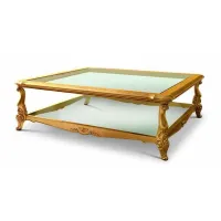Picture Square antique coffee table with glass top and shelf