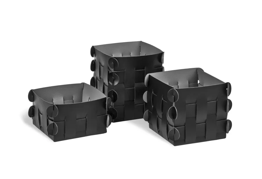 obrazek 3 Piękny mały czarny koszyk Shlesser 13x13xH8 cm z naturalnej skóry