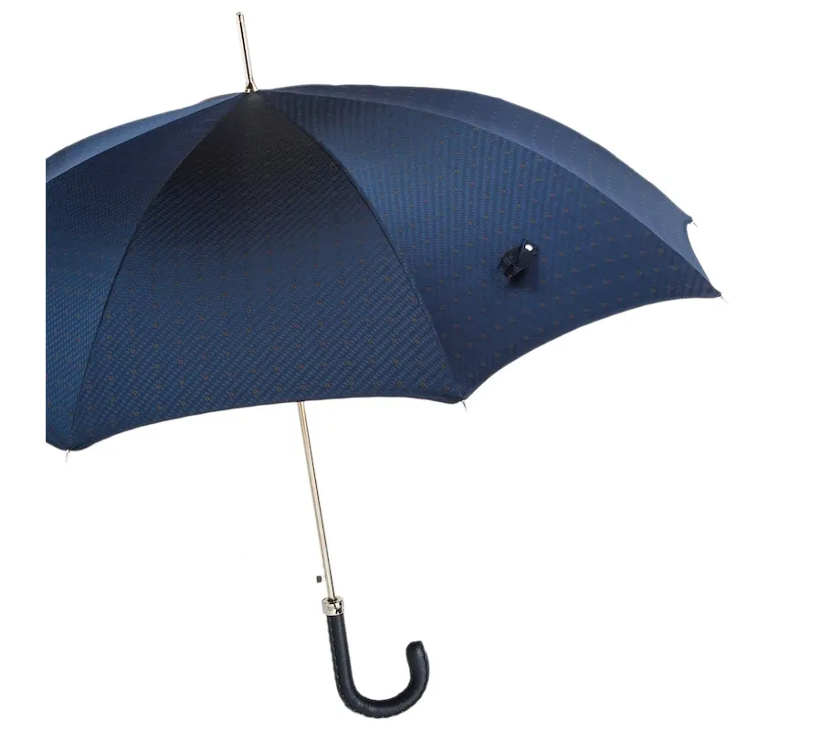 obrazek 7 Elegancki granatowy parasol męski ze skórzaną granatową rączką – Pasotti
