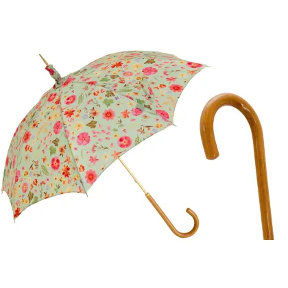 Zdjęcie Piękny stylowy zielonkawy parasol damski zdobiony motywem kwiatowym – Pasotti