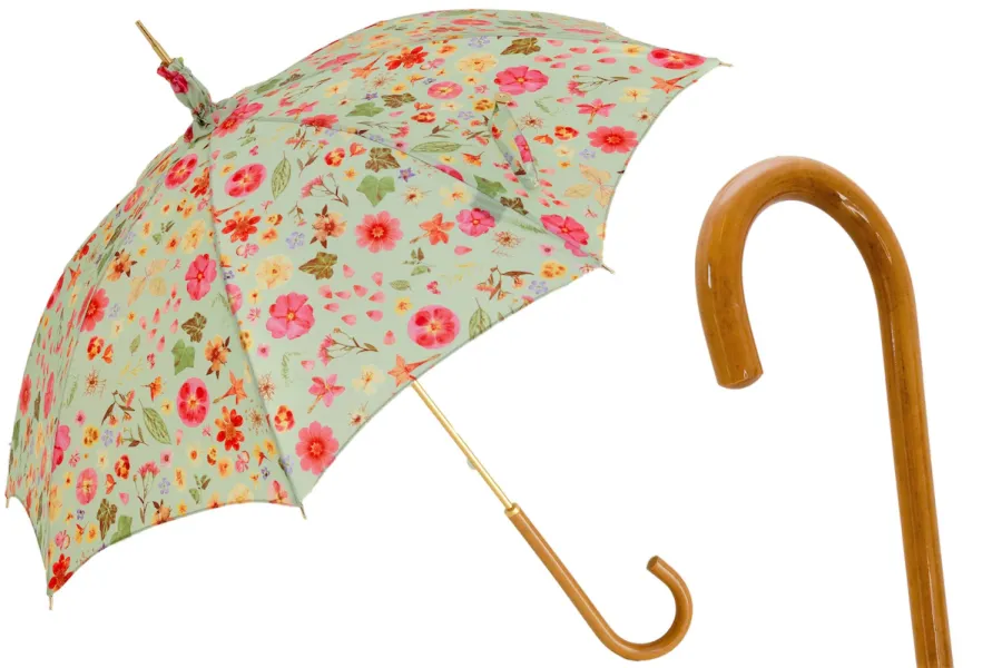 obrazek 1 Piękny stylowy zielonkawy parasol damski zdobiony motywem kwiatowym – Pasotti