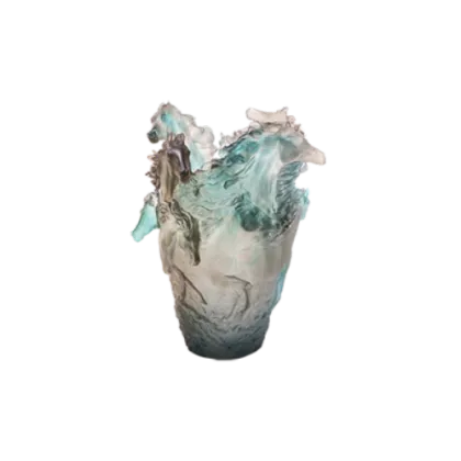 Zdjęcie Kryształowy szaro-niebieski wazon zdobiony motywem koni