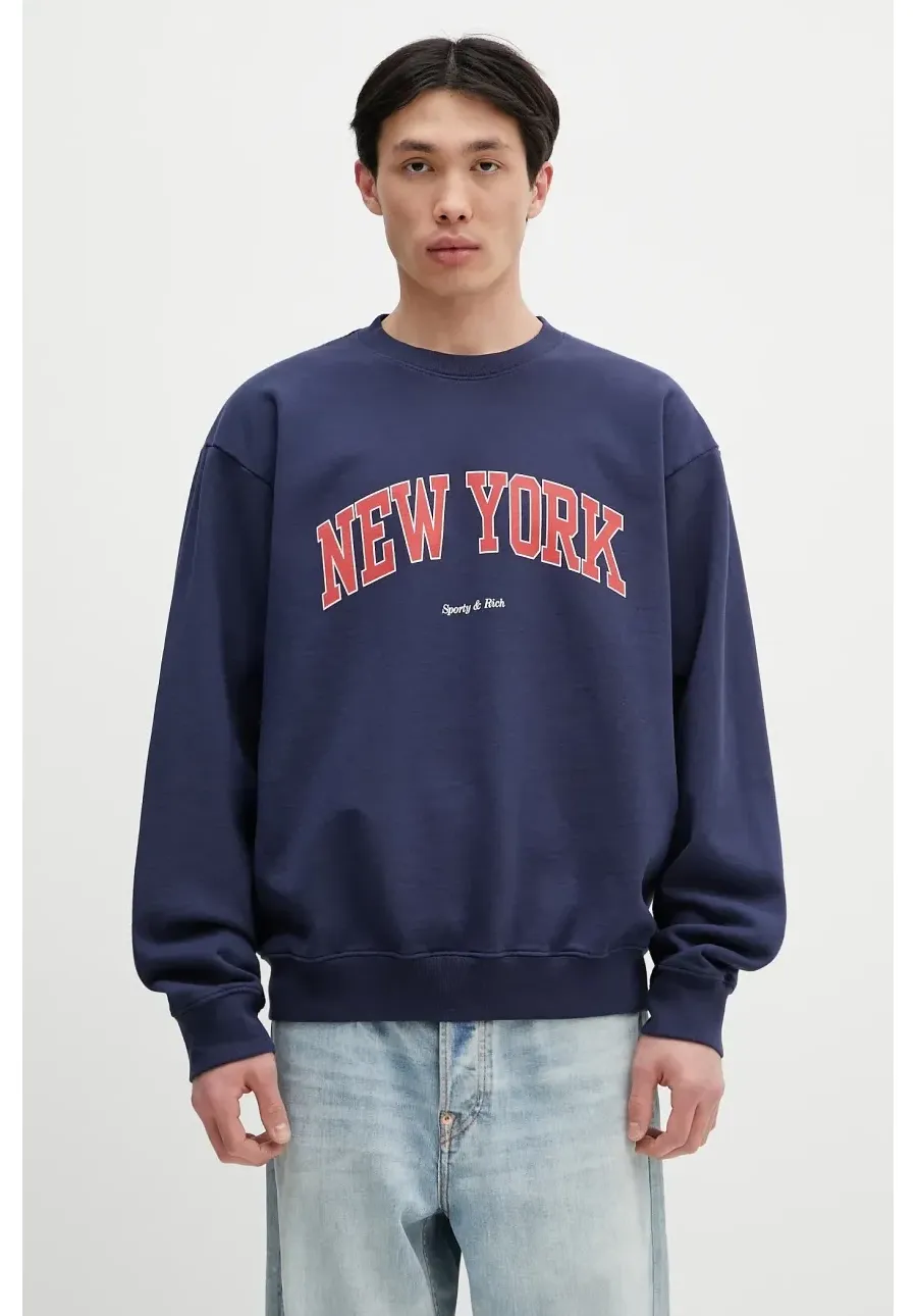 obrazek 1 Sporty & Rich bluza bawełniana New York Ivy Crewneck kolor granatowy z nadrukiem ST071606304BL106