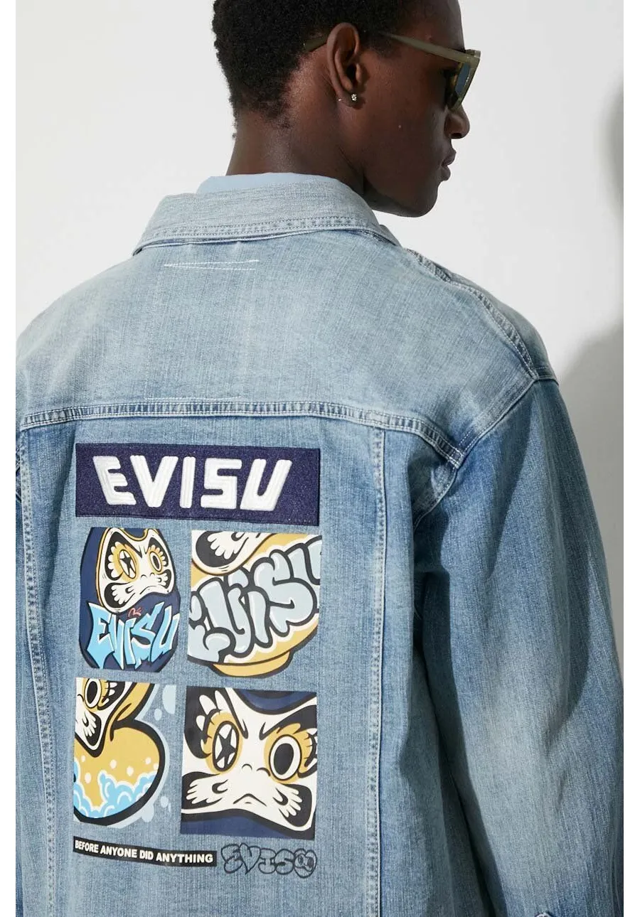 obrazek 1 Evisu kurtka jeansowa męska kolor niebieski przejściowa oversize