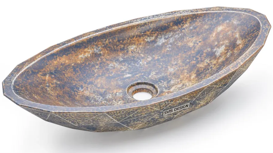 obrazek 2 Designerska umywalka 60 cm DIAMOND BASIC - GRANITE, niebiesko-szary i ochra, lakier półmatowy