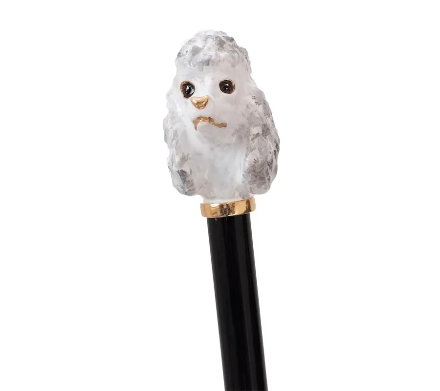 obrazek 3 Stylowy czarno biały parasol damski w czarne kropki z rączką zdobioną głową pudla - Pasotti