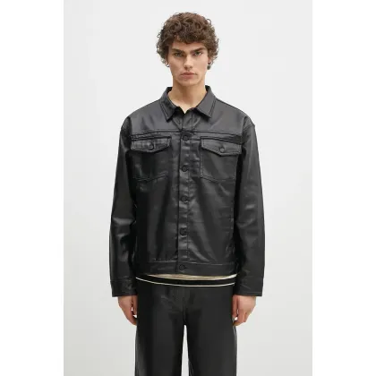 Zdjęcie PLEASURES kurtka jeansowa Latex Trucker Jacket męska kolor czarny przejściowa P24F040