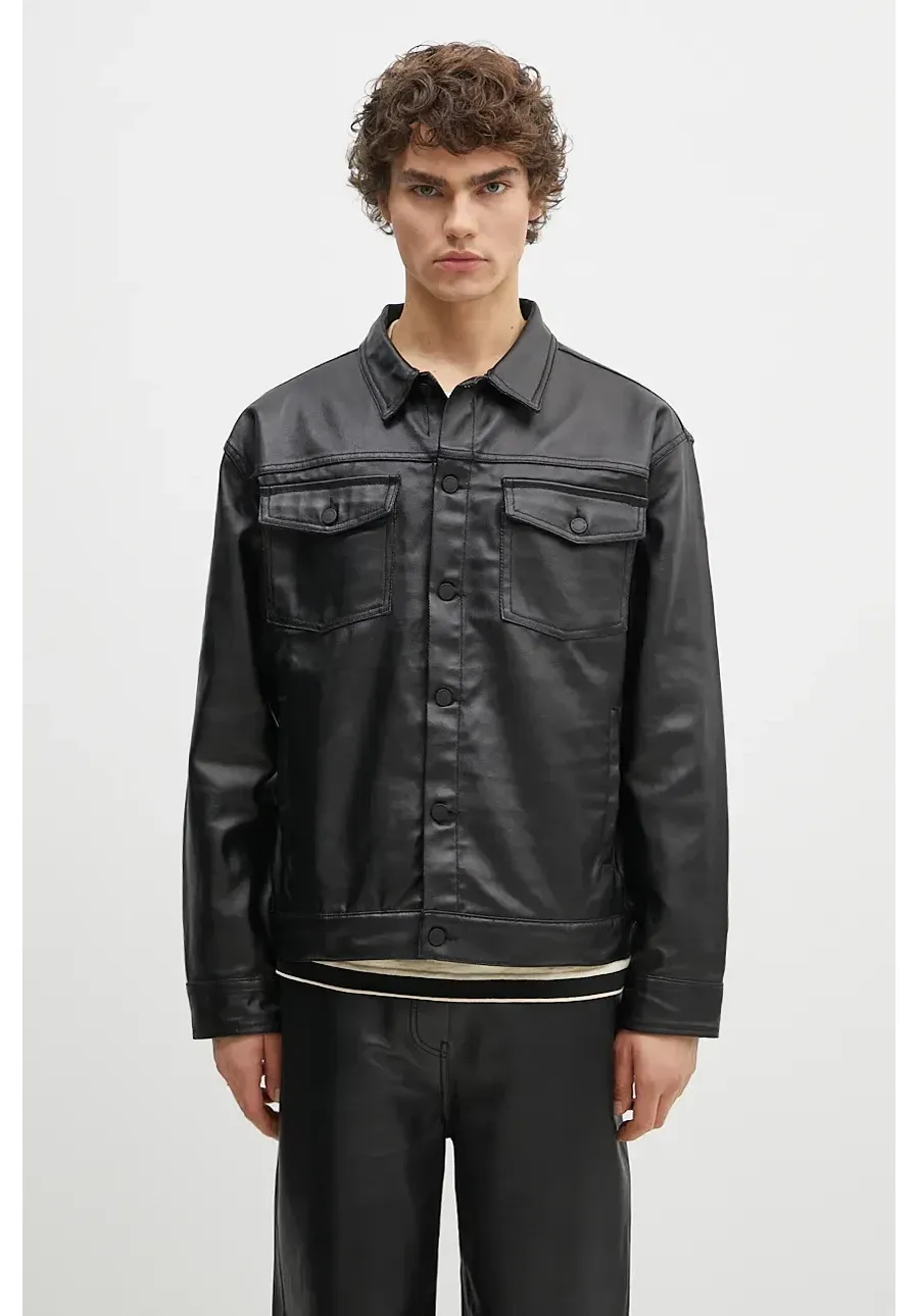 obrazek 1 PLEASURES kurtka jeansowa Latex Trucker Jacket męska kolor czarny przejściowa P24F040