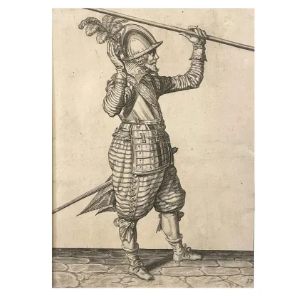 Picture An antique figurine of a 17th century soldier with a halberd and a sword - engraving
