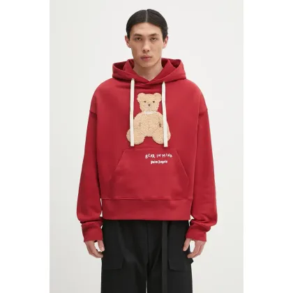 Zdjęcie Palm Angels bluza bawełniana Bear In Mind męska kolor czerwony z kapturem z aplikacją PMBB172S25FLE0012560