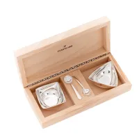 Picture Exclusive silver salt and pepper shaker with spoons in a wooden box - Pampaloni