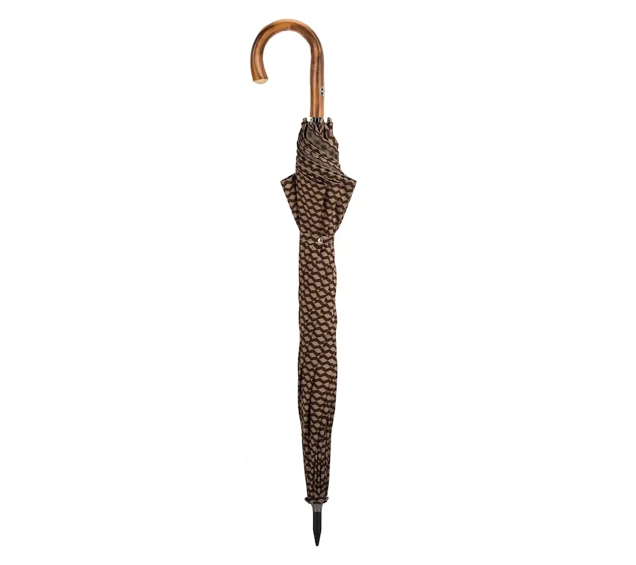 obrazek 2 Stylowy brązowy parasol męski ze wzorem w drobne romby - Pasotti