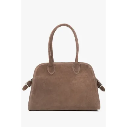 Zdjęcie Estro: Beżowa torebka damska typu kuferek z włoskiego weluru naturalnego Premium