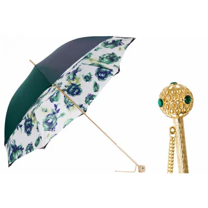 Zdjęcie Piękny zielony parasol damski zdobiony motywem róż - Pasotti
