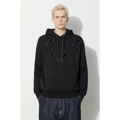 Zdjęcie Neil Barett bluza bawełniana EASY BLOUSON DEGRADE' RAIN BOLTS męska kolor czarny z kapturem z aplikacją PBJS224.V519S.1891