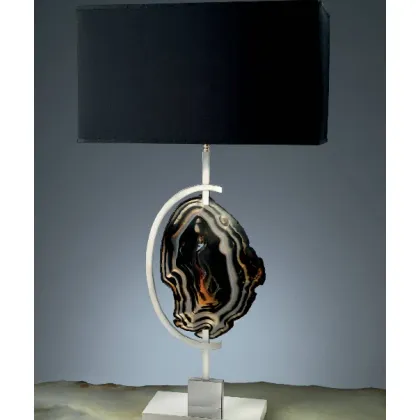 Zdjęcie Zjawiskowa lampa stołowa z mosiądzu niklowanego zdobiona agatem