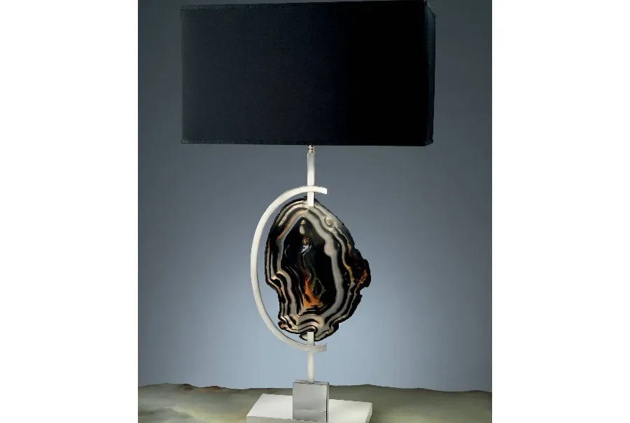 obrazek 1 Zjawiskowa lampa stołowa z mosiądzu niklowanego zdobiona agatem