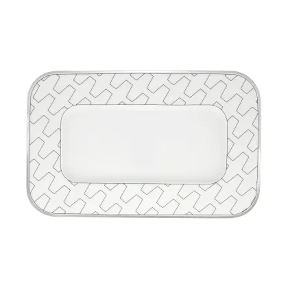 Zdjęcie Porcelanowy mały prostokątny talerz z kolekcji Trasso z geometrycznym platynowym wzorem - Vista Alegre
