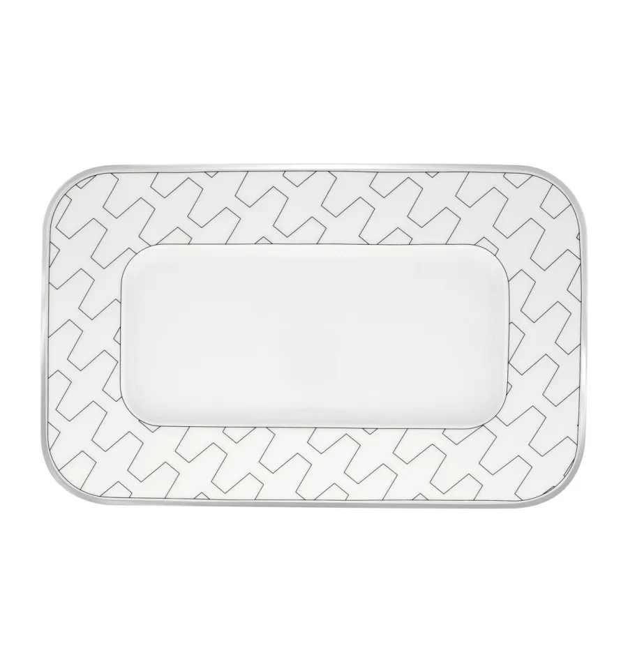 obrazek 1 Porcelanowy mały prostokątny talerz z kolekcji Trasso z geometrycznym platynowym wzorem - Vista Alegre