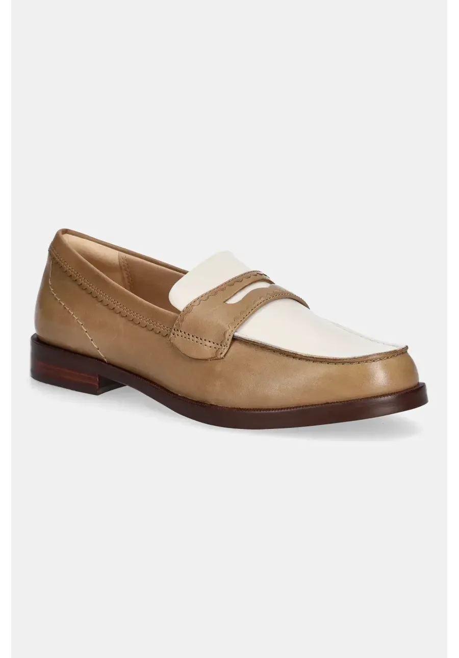 obrazek 1 Clarks Originals mokasyny skórzane Straven Edge damskie kolor brązowy na płaskim obcasie 26181272