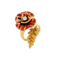 Picture 18K gold plated silver ring White zircons Red and black enamel