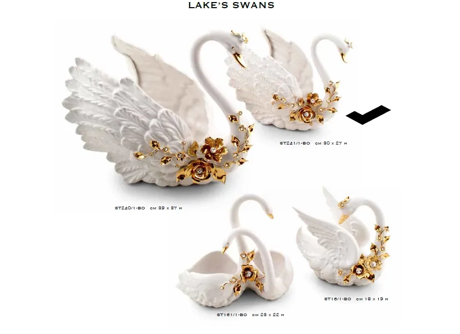 picture 1 Elegant, medium-sized ceramic swan with golden flowers - Bruno Costenaro