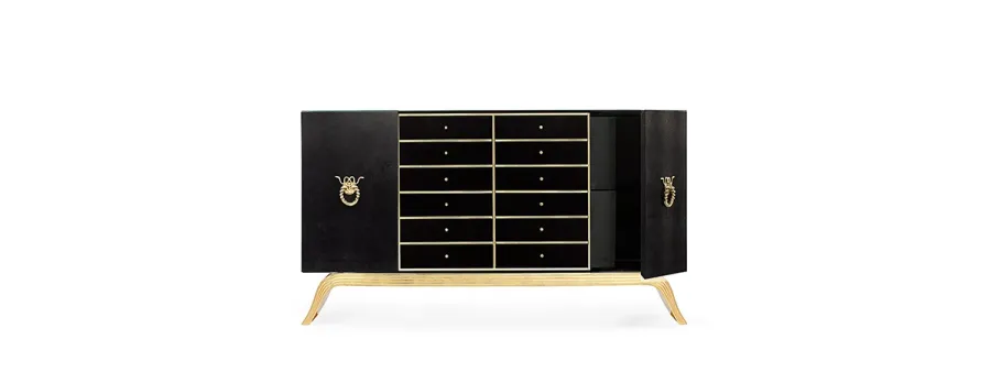 picture 3 Unusual and modern chest of drawers finished with leather and gold