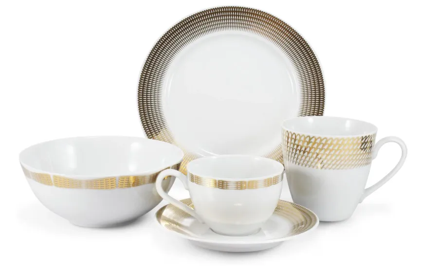 obrazek 1 Nowoczesny 5-elementowy zestaw śniadaniowy z porcelany ze złotym zdobieniem – wariant A – Leander
