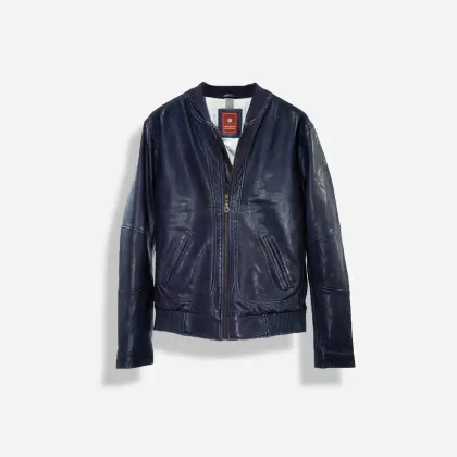 Picture Stylish men's leather jacket in navy blue