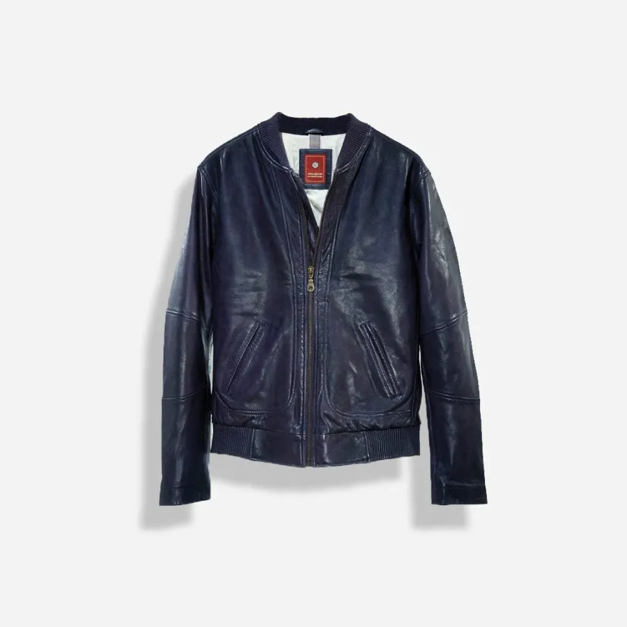 obrazek 1 Stylowa męska skórzana kurtka w kolorze navy blue