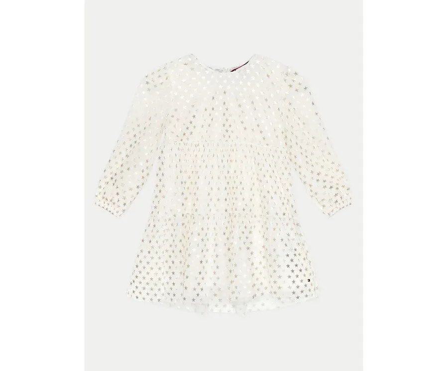 obrazek 1 Tommy Hilfiger Sukienka elegancka Foil Star Dress Ls KG0KG08210 M Écru Regular Fit