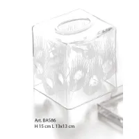 Picture Stylish Italian crystal tissue container with a hand-engraved figure of a peacock - Il Paralume Marina