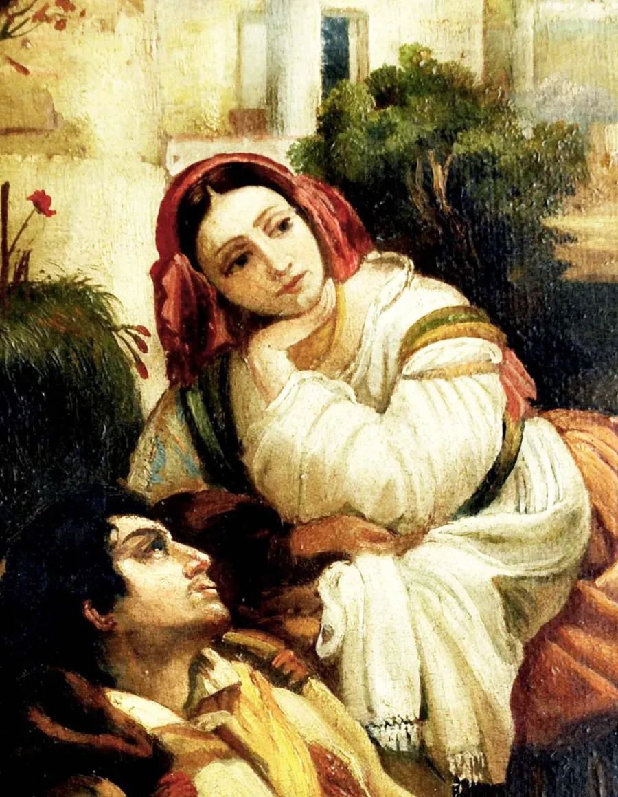 obrazek 3 Obraz olejny Pietro Colonny przedstawiający romantyczną scenę 60x30 cm