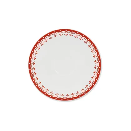 Zdjęcie Wyjątkowy spodek z porcelany z delikatnym czerwonym zdobieniem z kolekcji HyggeLine - wariant 3 – Leander