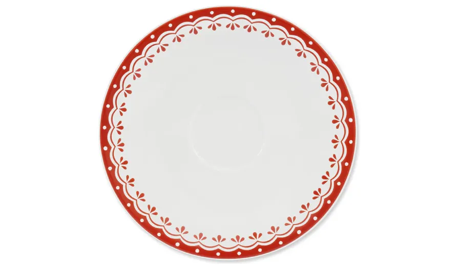 obrazek 1 Wyjątkowy spodek z porcelany z delikatnym czerwonym zdobieniem z kolekcji HyggeLine - wariant 3 – Leander