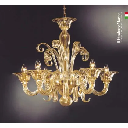 Zdjęcie Przezroczysty żyrandol w stylu angielskim w całości ze złota z prążkowanymi pastorałami - Il Paralume Marina