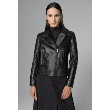 Zdjęcie Elegancka kurtka motocyklowa damska z owczej skóry