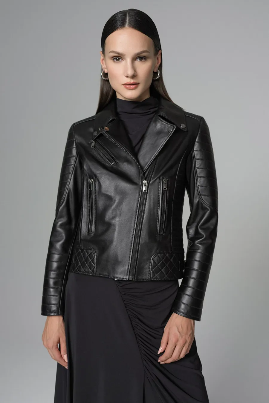 obrazek 1 Elegancka kurtka motocyklowa damska z owczej skóry