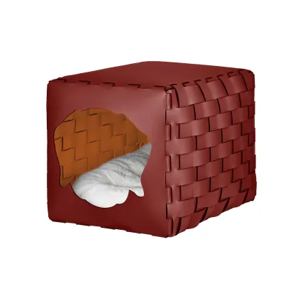 Zdjęcie Bordowy skórzany pleciony domek dla psa 35x40x35 cm