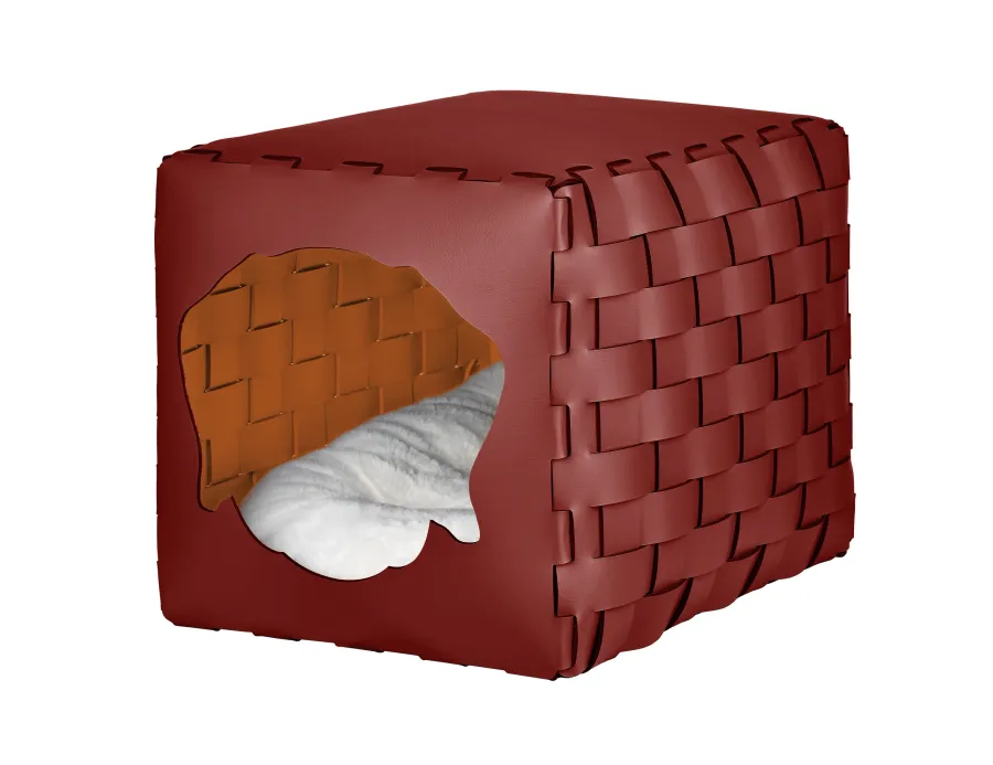 obrazek 1 Bordowy skórzany pleciony domek dla psa 35x40x35 cm