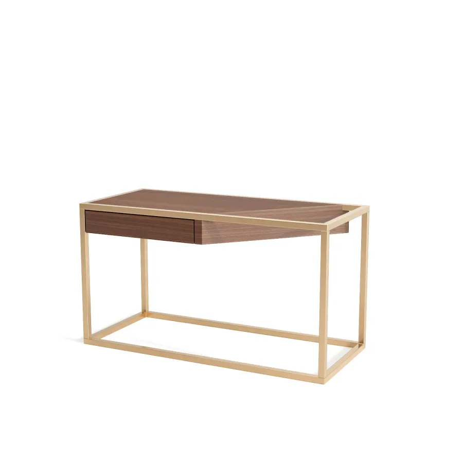 obrazek 2 Portugalski stolik z blatem z drewna orzechowego i szczotkowanego mosiądzu