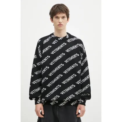 Zdjęcie VETEMENTS sweter wełniany Monogram kolor czarny ciepły UA66KN150B