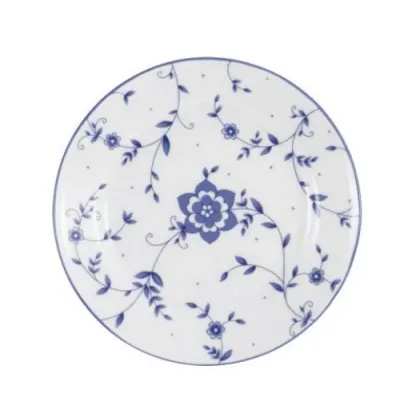 Zdjęcie Płaski okrągły 17-centymetrowy talerz z porcelany zdobiony niebieskim kwiatowym motywem – Tettau